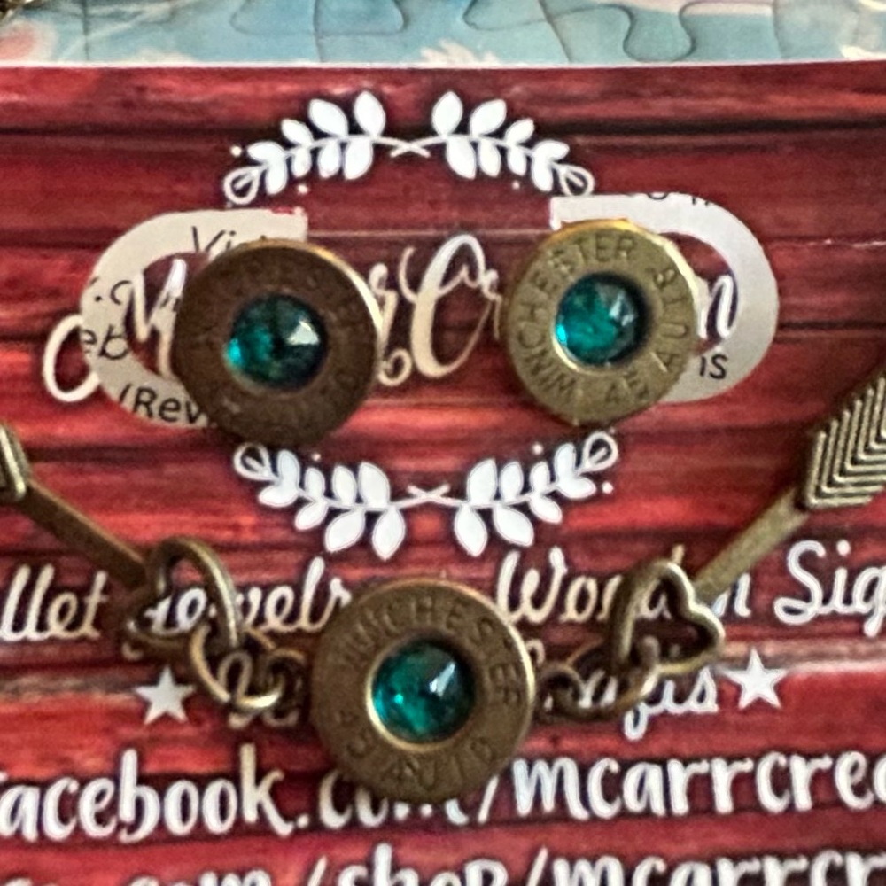 Bronze Bullet Jewelry Set with Teal Accents